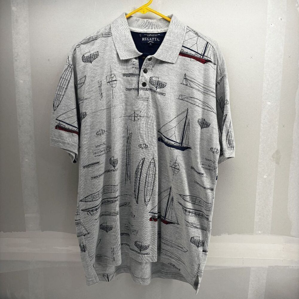 Vintage Regatta Snap Up Polo Shirt Mens M Blue Red‎ Sailing Boats Yacht Design
